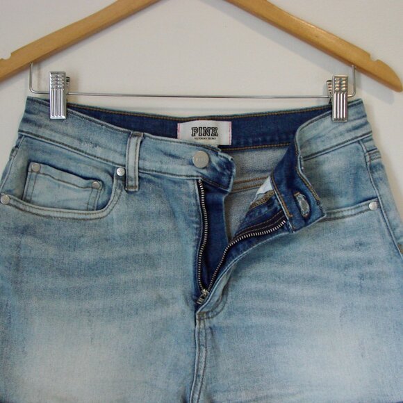 PINK Victoria's Secret Denim Jean Shorts Cut Offs Raw Hem High Waist Size 8 - Picture 3 of 11